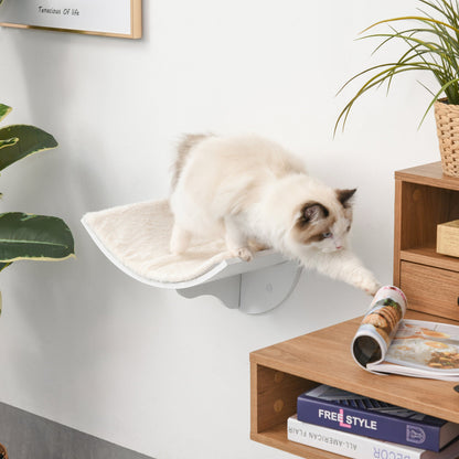 PawHut Wood Cat Shelf Shelter Kitten Bed Curved Climber Wall-Mounted Berber Fleece