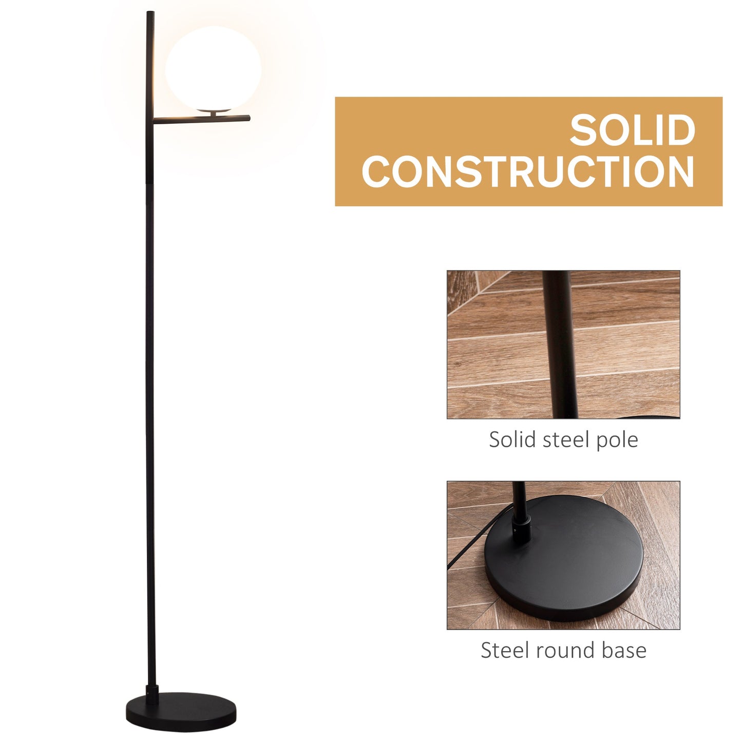 Modern Floor Lamp Metal Frame Sphere Light w/ Pedal Switch