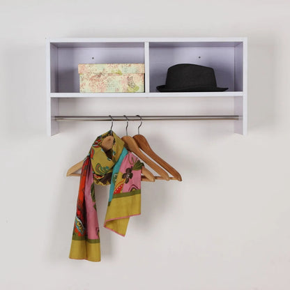 Wall Mounted Coat Hanger Hooks Rack Stand Hallway Coat Rack Rail & Storage Shelf Hanging Coat Organizer White