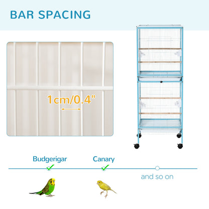 Double 140cm Bird Cage Wheeled Blue & White by Pawhut