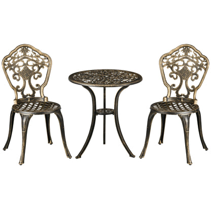 3-Piece Cast Aluminium Garden Bistro Set for 3 with Parasol Hole