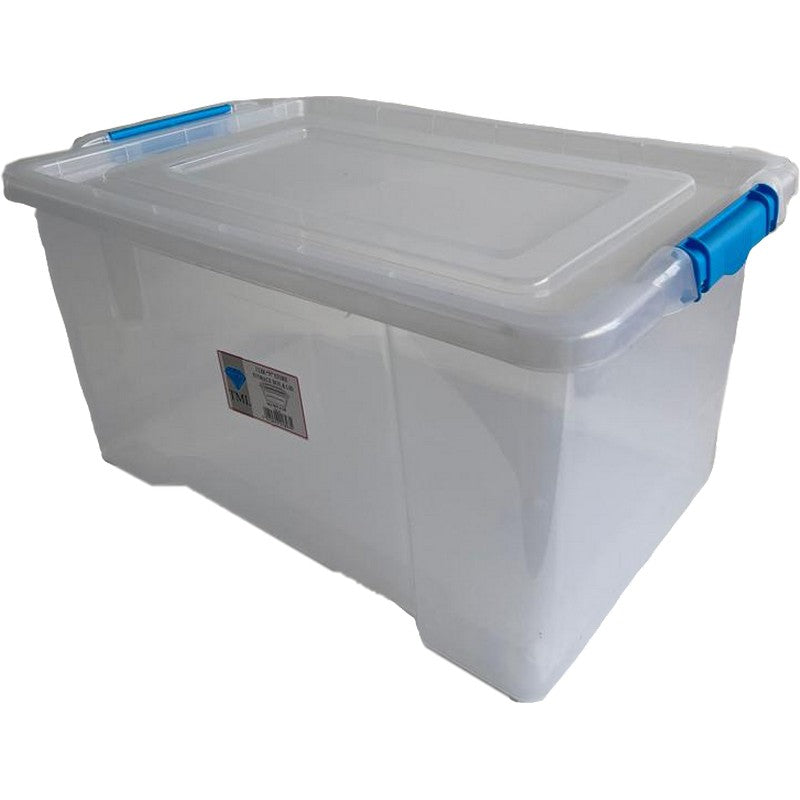 Plastic Storage Box 50 Litres Large - Clear & Blue Click N Store Boxes by TML