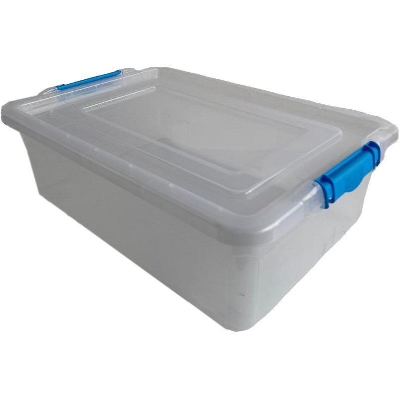 Plastic Storage Box 32 Litres - Clear & Blue Click N Store Boxes by TML