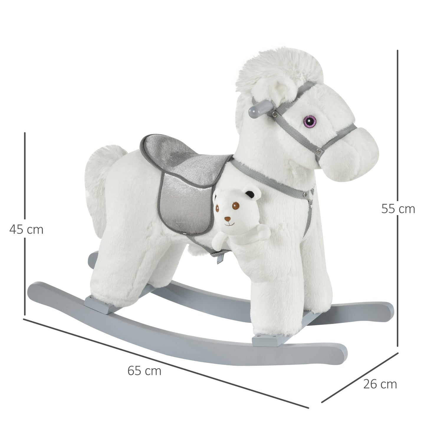 Kids Plush Ride-On Rocking Horse Toy Rocker With Plush Toy Realistic Sounds For Child 18-36 Months White