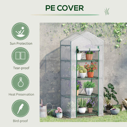 Outsunny 4 Tier Mini Greenhouse Portable Green House With Steel Frame Pe Cover Roll-Up Door 70 X 50 X 160 cm White