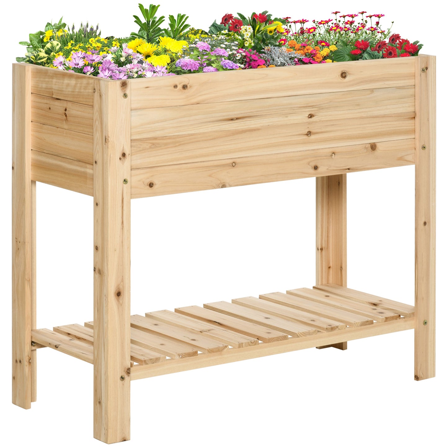 Wooden Raised Plant Stand Outdoor Flower Bed Box with Clapboard 100 x 40 x 84cm