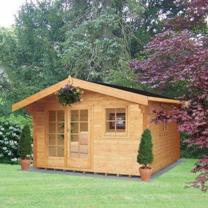 Shire Tunstall 9' 9" x 7' 10" Apex Log Cabin - Premium 28mm Cladding Tongue & Groove