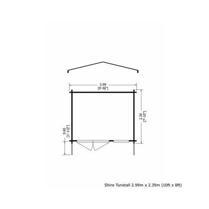 Shire Tunstall 9' 9" x 7' 10" Apex Log Cabin - Premium 28mm Cladding Tongue & Groove