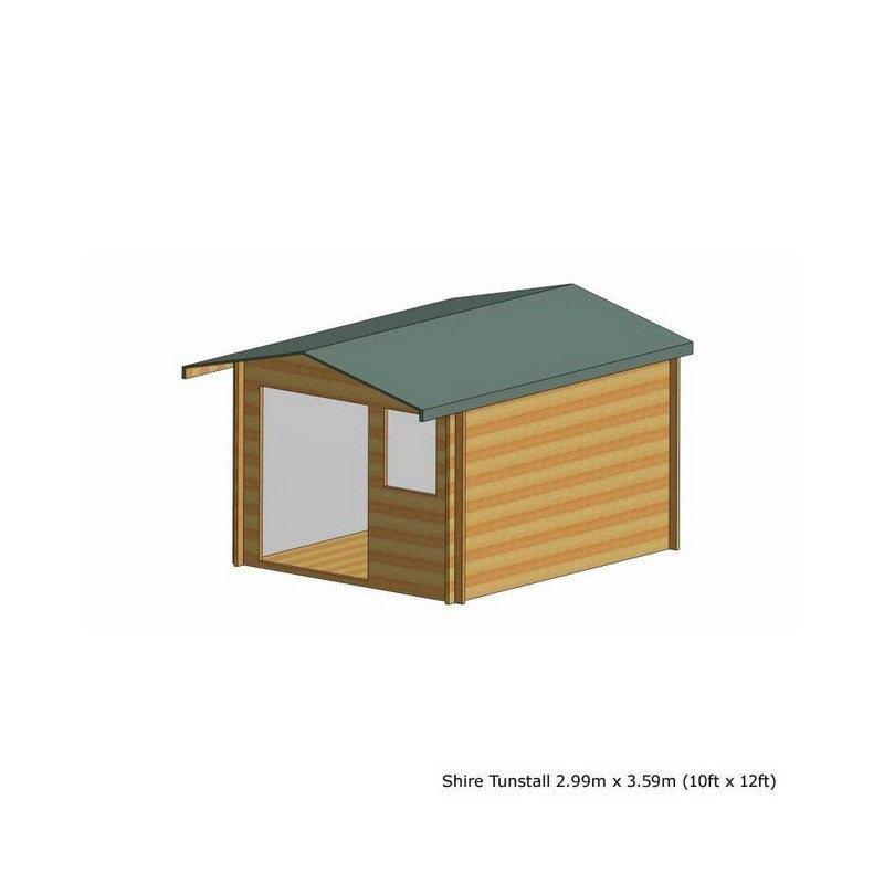 Shire Tunstall 9' 9" x 11' 9" Apex Log Cabin - Premium 28mm Cladding Tongue & Groove