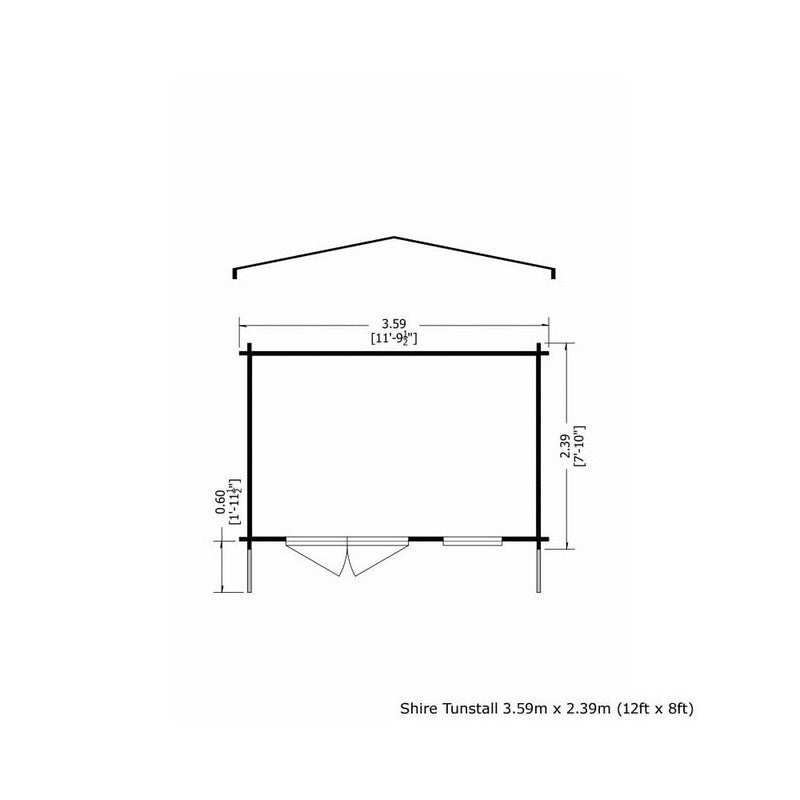 Shire Tunstall 11' 9" x 7' 10" Apex Log Cabin - Premium 44mm Cladding Tongue & Groove