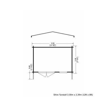 Shire Tunstall 11' 9" x 7' 10" Apex Log Cabin - Premium 44mm Cladding Tongue & Groove