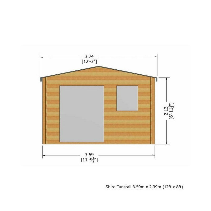 Shire Tunstall 11' 9" x 7' 10" Apex Log Cabin - Premium 44mm Cladding Tongue & Groove