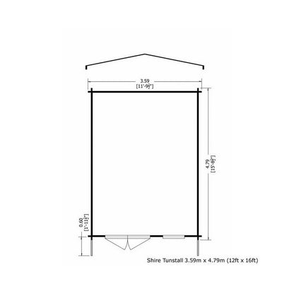 Shire Tunstall 11' 9" x 15' 8" Apex Log Cabin - Premium 44mm Cladding Tongue & Groove