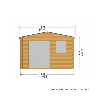 Shire Tunstall 11' 9" x 15' 8" Apex Log Cabin - Premium 44mm Cladding Tongue & Groove