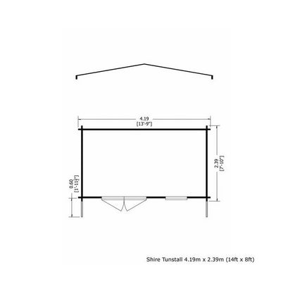 Shire Tunstall 13' 8" x 7' 10" Apex Log Cabin - Premium 44mm Cladding Tongue & Groove