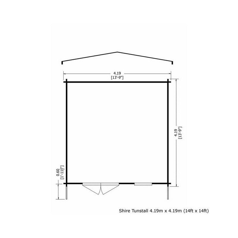 Shire Tunstall 13' 8" x 13' 8" Apex Log Cabin - Premium 44mm Cladding Tongue & Groove