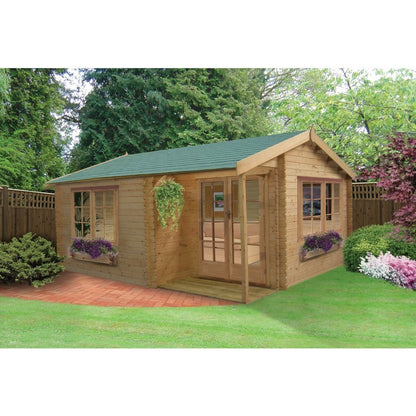 Shire Twyford 11' 9" x 12' 9" Reverse Apex Log Cabin - Premium 34mm Cladding Tongue & Groove