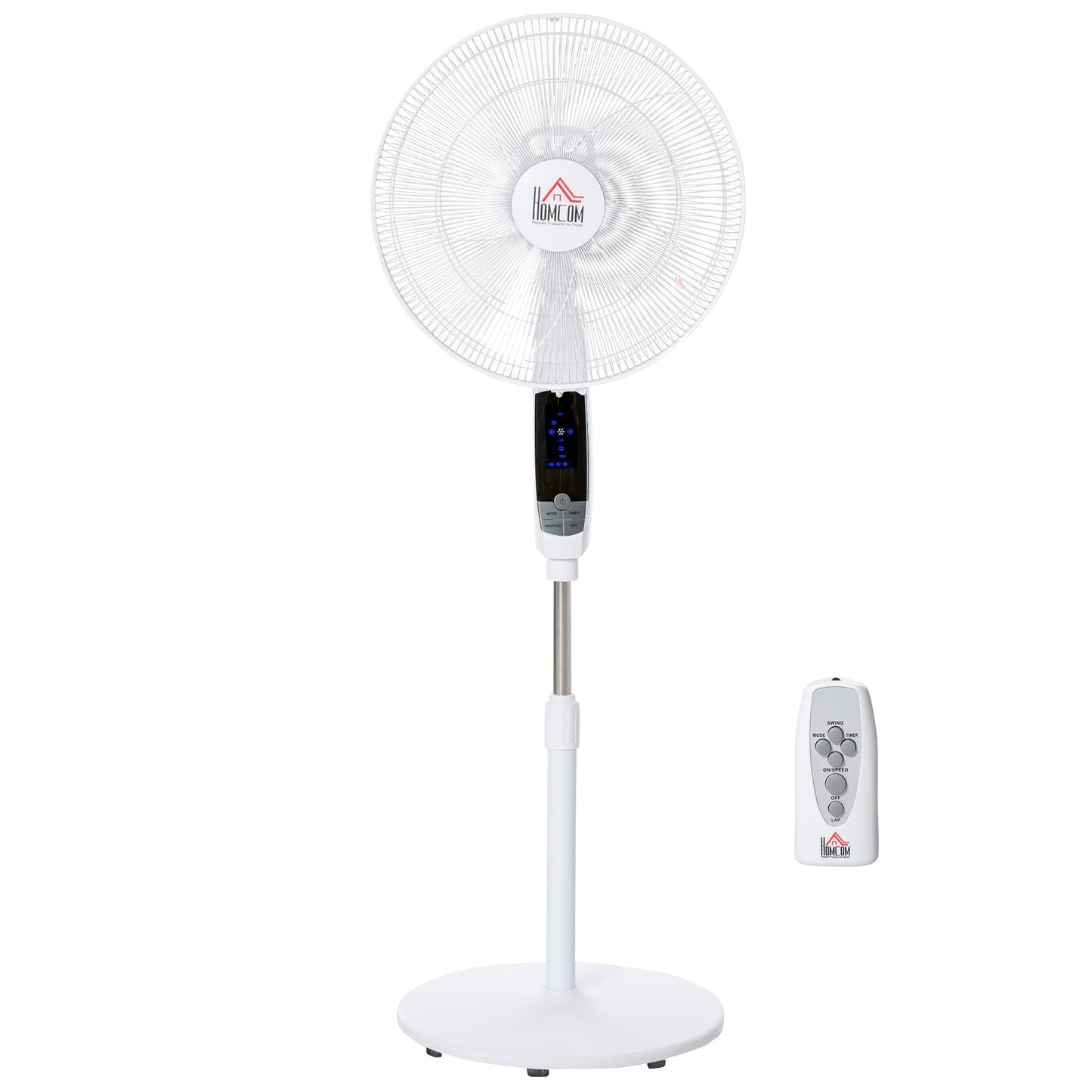 15" Oscillating Three Speed Adjustable Height Pedestal Fan With Remote White