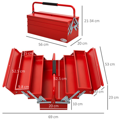 DURHAND Metal Tool Box 3 Tier 5 Tray Professional Portable Storage Cabinet Workshop Cantilever Toolbox with Carry Handle