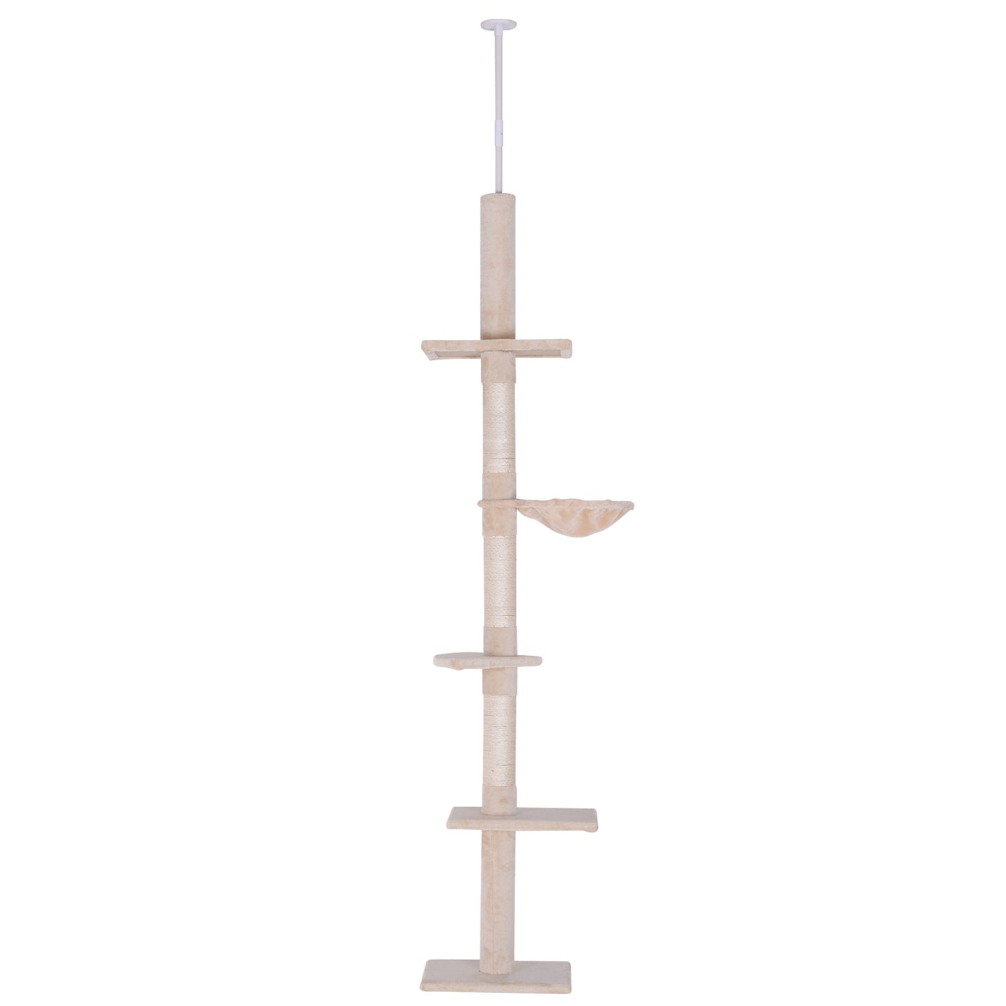 PawHut Floor to Ceiling Cat Tree for Indoor Cats 5-Tier Kitty Tower Climbing Activity Center Scratching Post Adjustable Height 230-260 cm Beige