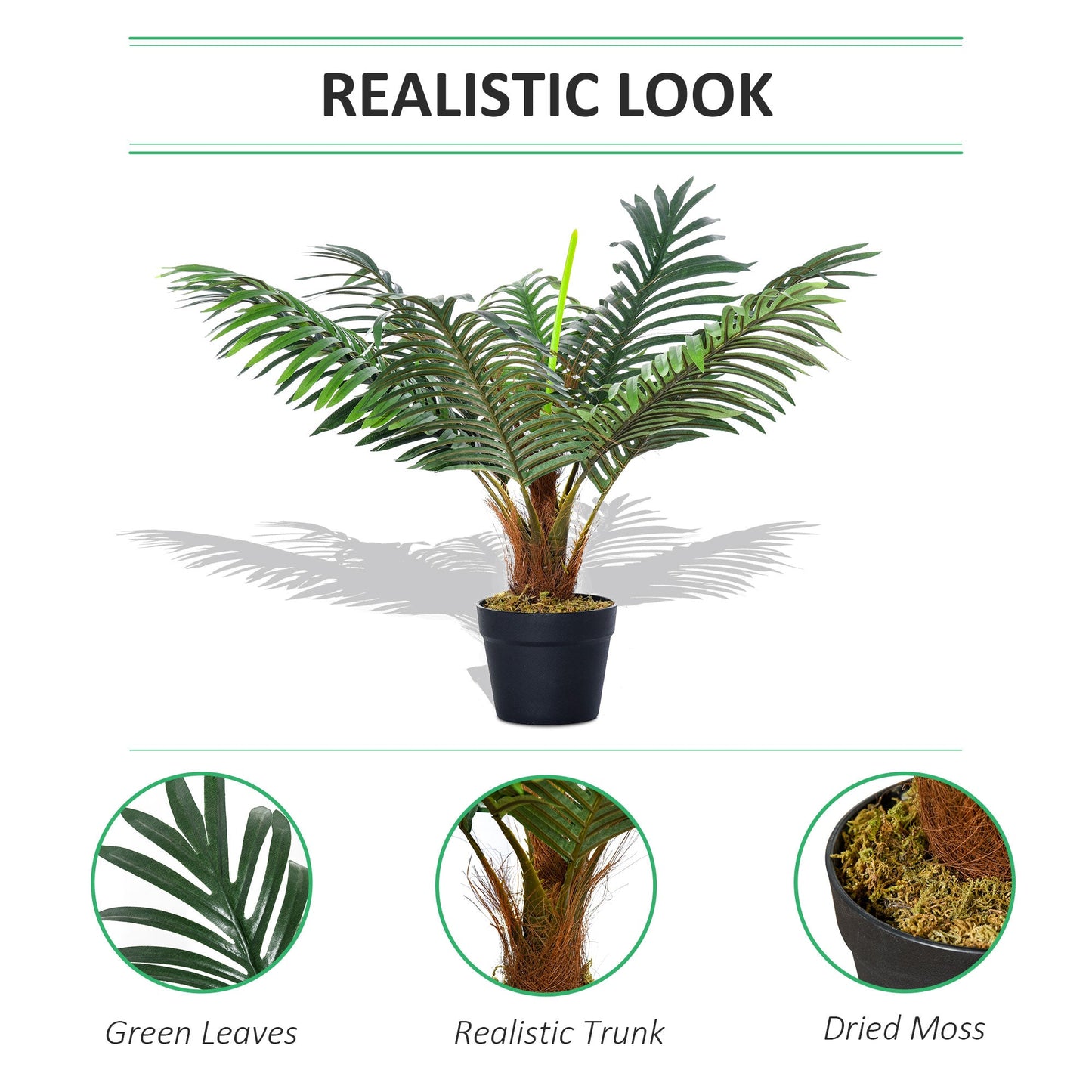 Artificial Palm Plant Realistic Fake Tree Potted Home Office Décor 60cm