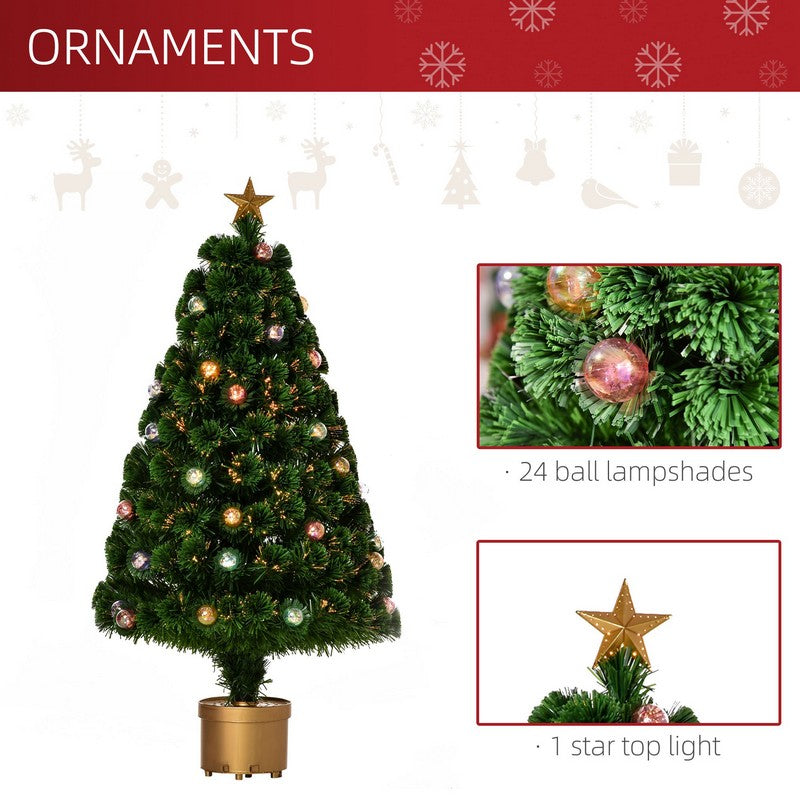 Homcom 3FT Prelit Artificial Christmas Tree Fiber Optic Holiday Home Xmas Indoor Decoration with Golden Stand Green