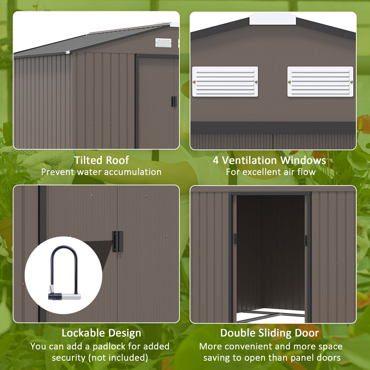 Galvanised 9 x 6' Double Door Apex Garden Shed With Ventilation Steel Brown by Steadfast