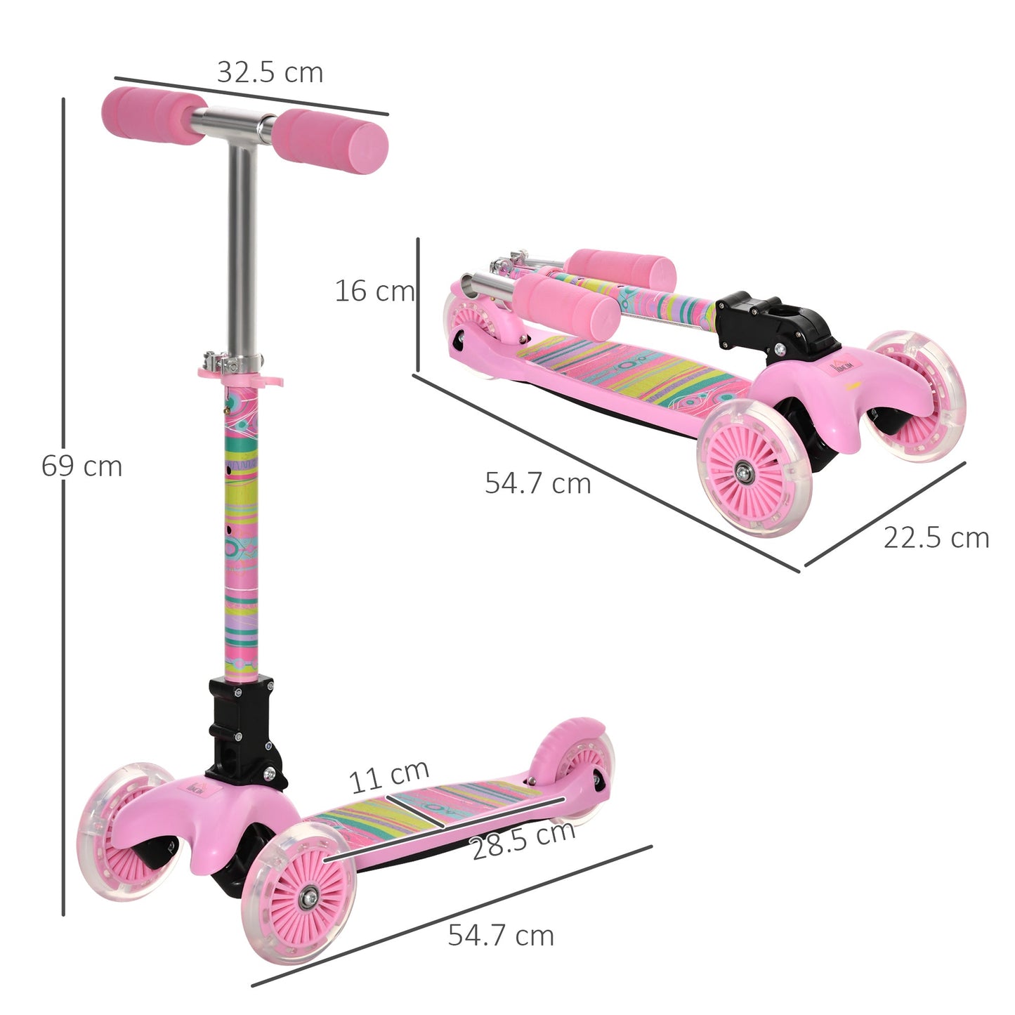 Foldable Scooter for Kids with 3 Wheel Adjustable Height Flashing Wheels