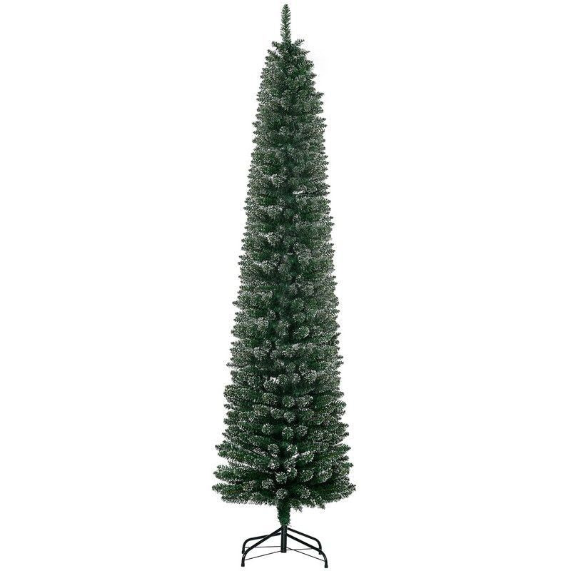 7.5FT Artificial Snow Dipped Christmas Tree Xmas Pencil Tree Holiday Home Indoor Decoration with Foldable Black Stand