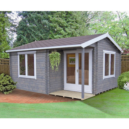 Shire Twyford 13' 8" x 14' 8" Reverse Apex Log Cabin - Premium 70mm Cladding Tongue & Groove