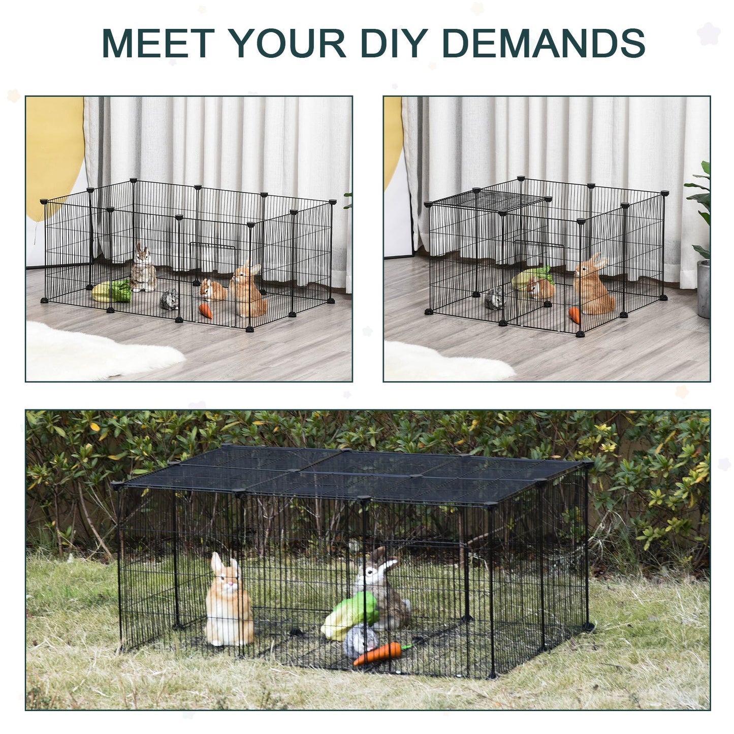 22 Panel Small Animal Playpen Black by Pawhut