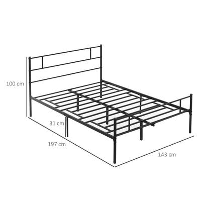 Double Metal Bed Frame Solid Bedstead Base with Headboard and Footboard