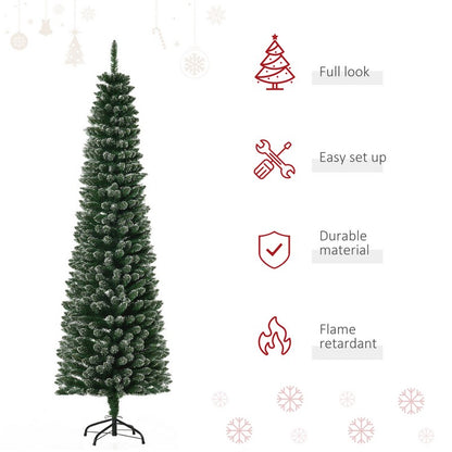 Homcom 6FT Artificial Snow Dipped Christmas Tree Xmas Pencil Tree with Foldable Black Stand