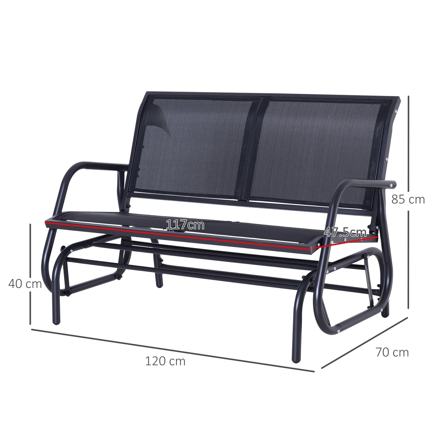 2-Person Outdoor Glider Bench Patio 2 Seater Swing Gliding Chair Loveseat w/Power Coated Steel Frame for Backyard Garden Porch