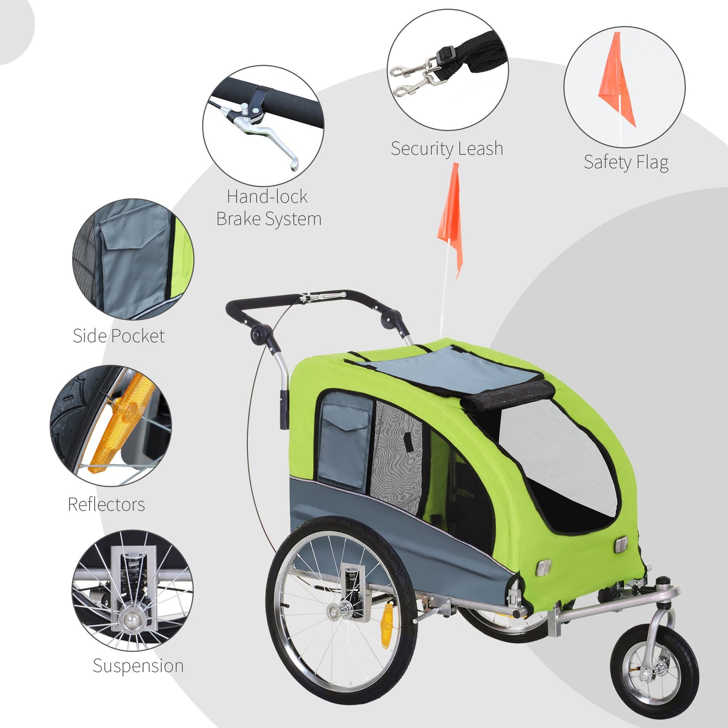 PawHut Steel Pet Bicycle Trailer 360 Rotatable 3 Wheel Carrier Green