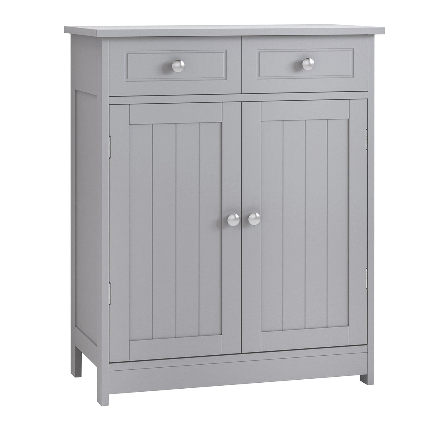 kleankin 75x60cm Freestanding Bathroom Storage Cabinet Unit w/ 2 Drawers Cupboard Adjustable Shelf Metal Handles Traditional Style Grey