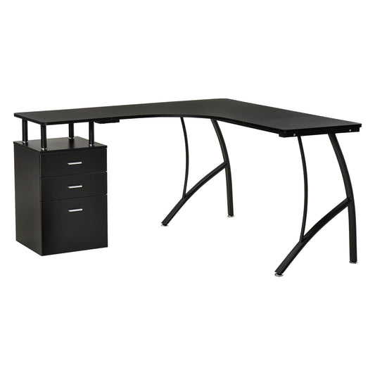 L-Shaped Computer Desk Table with Storage Drawer Home Office Corner Industrial Style Workstation