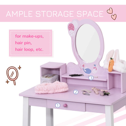 Kids Wooden Dressing Table and Stool Make Up Desk Pink