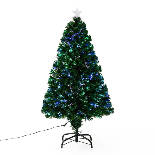 4FT Pre-Lit Fibre Optic Artificial Christmas Tree Holiday Xmas Décor with Tree Topper Multi-Colour