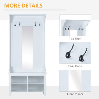 Hallway Furniture Set Shoe Bench Storage Mirror Cabinet Coat Rack Multiple Cubes Hangers Organiser Shelves w/ 4 Hooks