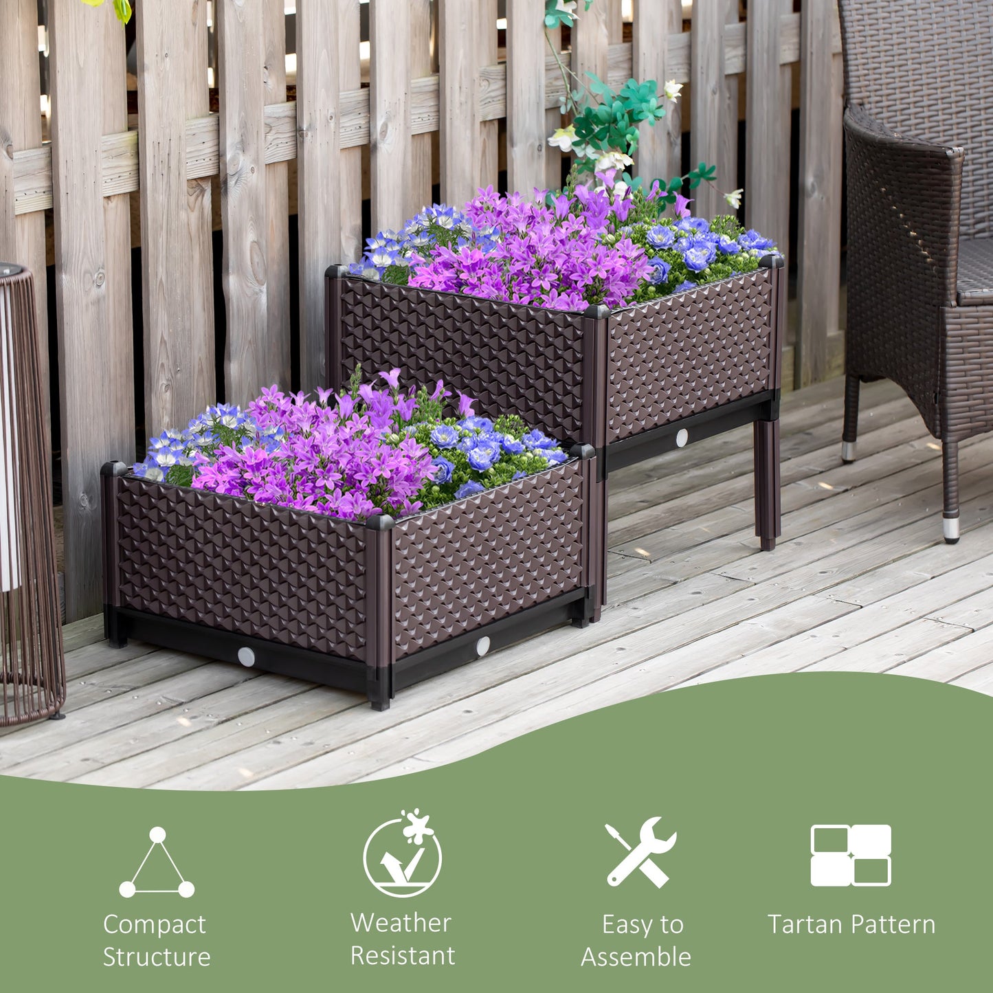 Outsunny 2-Piece Raised Garden Bed Planter Box Flower Vegetables Planting Container