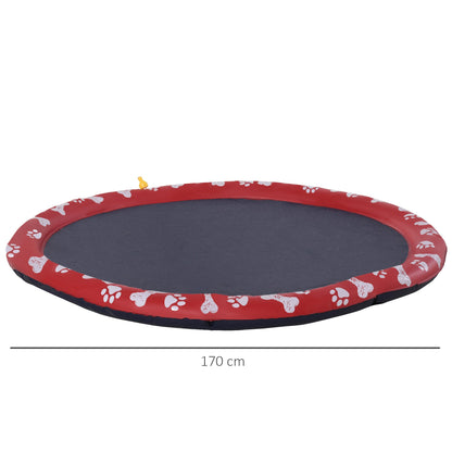 PawHut 170cm Splash Pad Sprinkler for Pets Dog Bath Pool Water Game Mat Toy Non-slip Outdoor Backyard Red