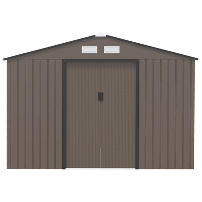 Galvanised 9 x 6' Double Door Apex Garden Shed With Ventilation Steel Brown by Steadfast