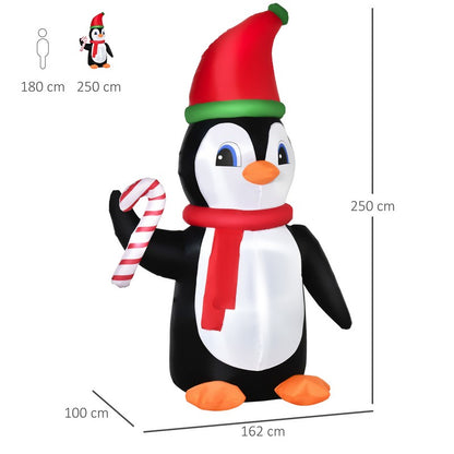 Homcom 2.5m Inflatable Christmas Penguin Holding Candy Cane Built-in LED for Party