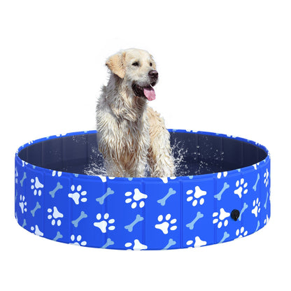 PawHut Foldable Dog Paddling Pool Pet Cat Swimming Pool Indoor/Outdoor Collapsible Bathing Tub Shower Tub Puppy ?120 × 30H cm L Sized