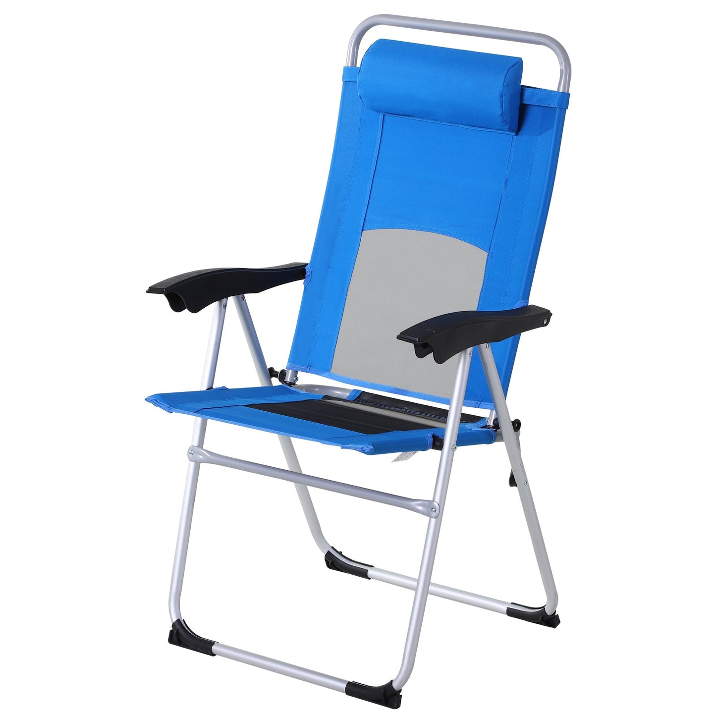 Metal Frame 3-Position Adjustable Outdoor Garden Chair w/ Headrest Blue