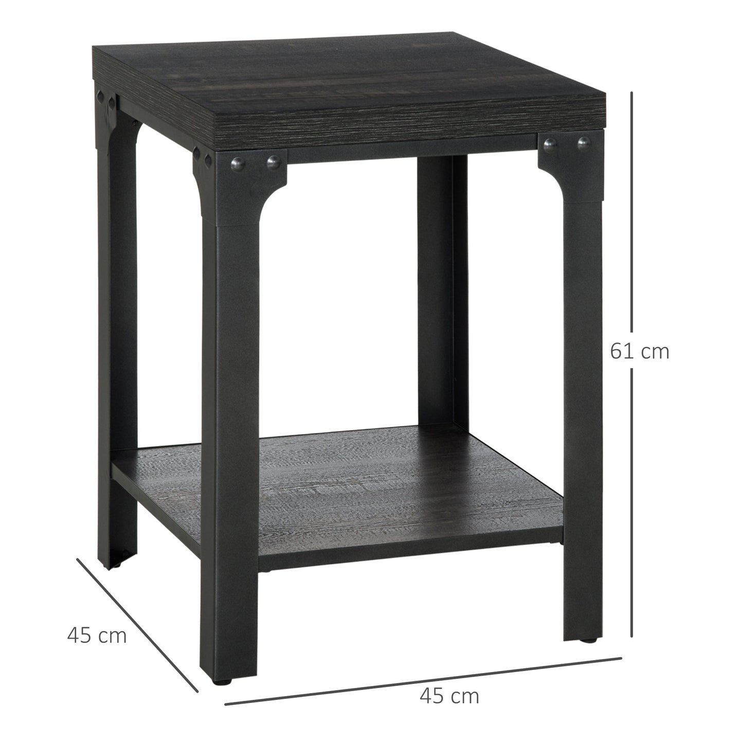 Industrial Side Table Set of 2 with Storage Shelf