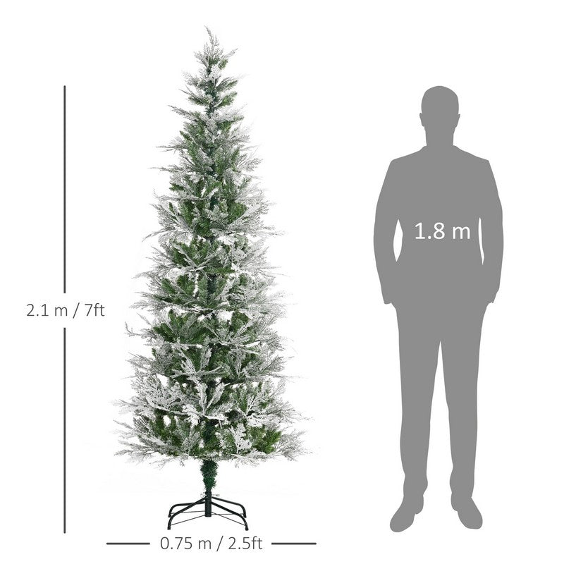 Homcom 7 Ft Pencil Snow Flocked Artificial Christmas Tree with Realistic Cypress Branches