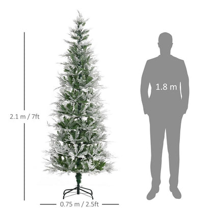 Homcom 7 Ft Pencil Snow Flocked Artificial Christmas Tree with Realistic Cypress Branches