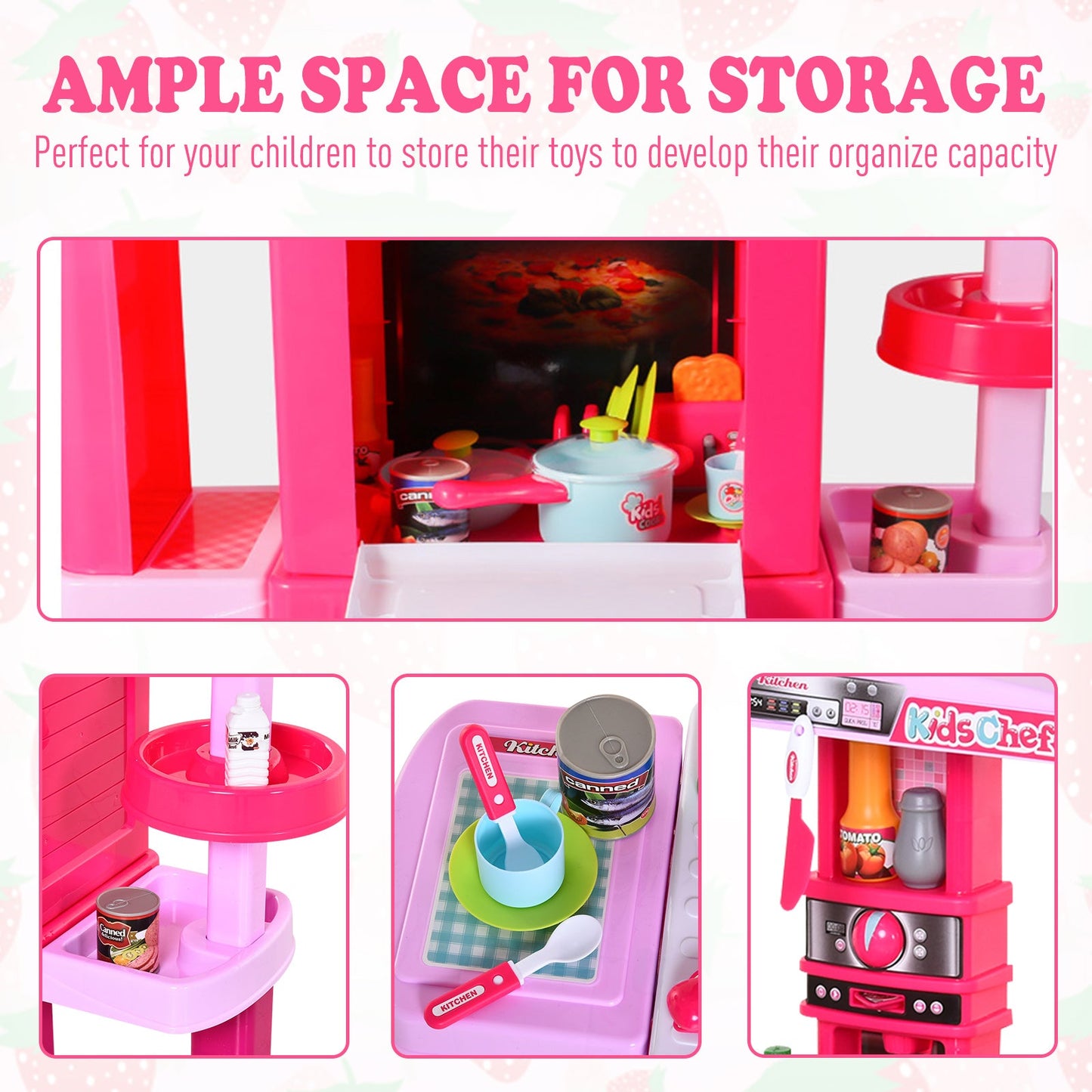 Kids 38-Piece Plastic Kitchen Play Set w/ Light & Sound Effects Pink